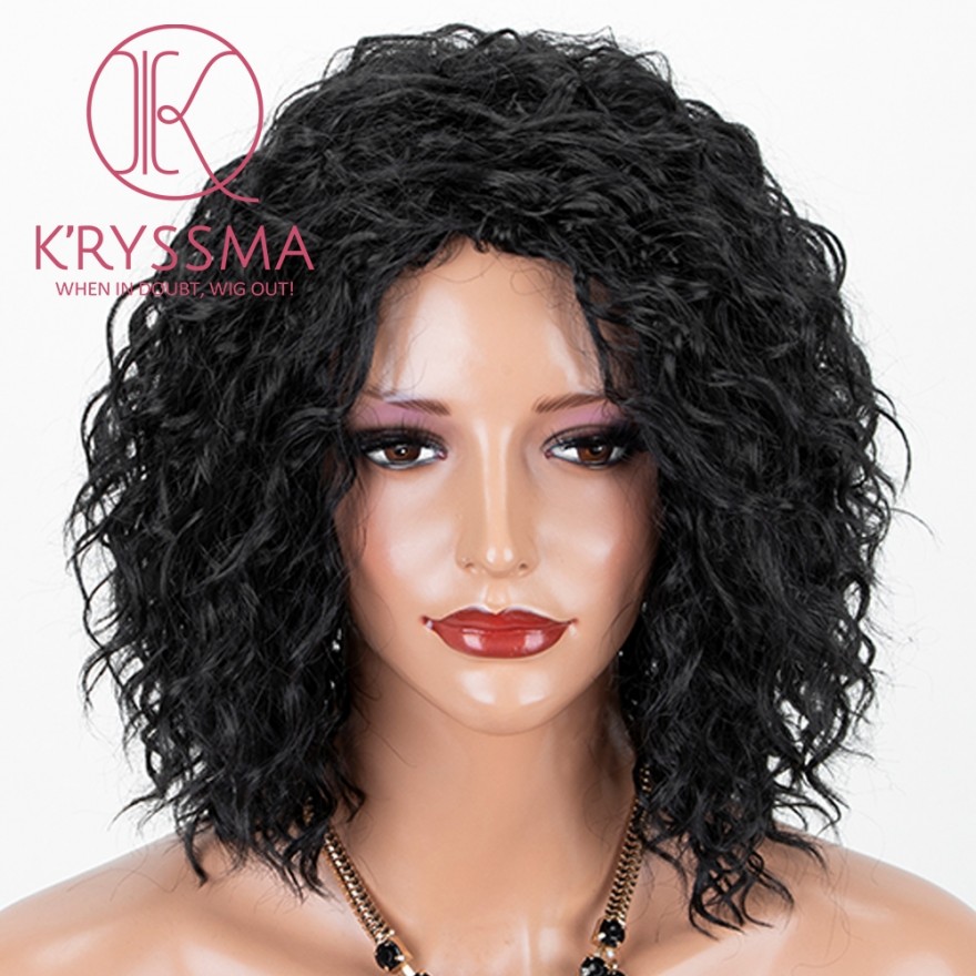 Natural Black #1B Lace Front Wig 99j Curly Synthetic Wigs Glueless Heat Resistant Short Wig For Women