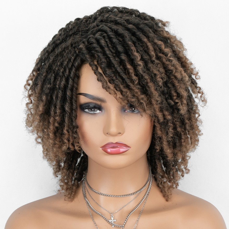 Dreadlock Twist Wigs for Black Women Braided Faux Locs Crochet Hair Wigs with Curly Ends Heat Resistant Afro Short Curly Daily Wigs 1b/27 Color