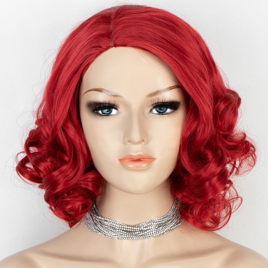 K'ryssma Short Bob Wig Red Synthetic Wig for Women with Side Parting Red Wavy wig Heat Resistant