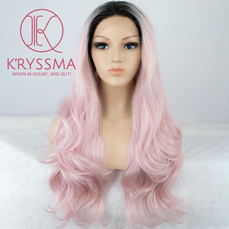 Ombre Pink Long Wavy Synthetic Wigs 22 inches 