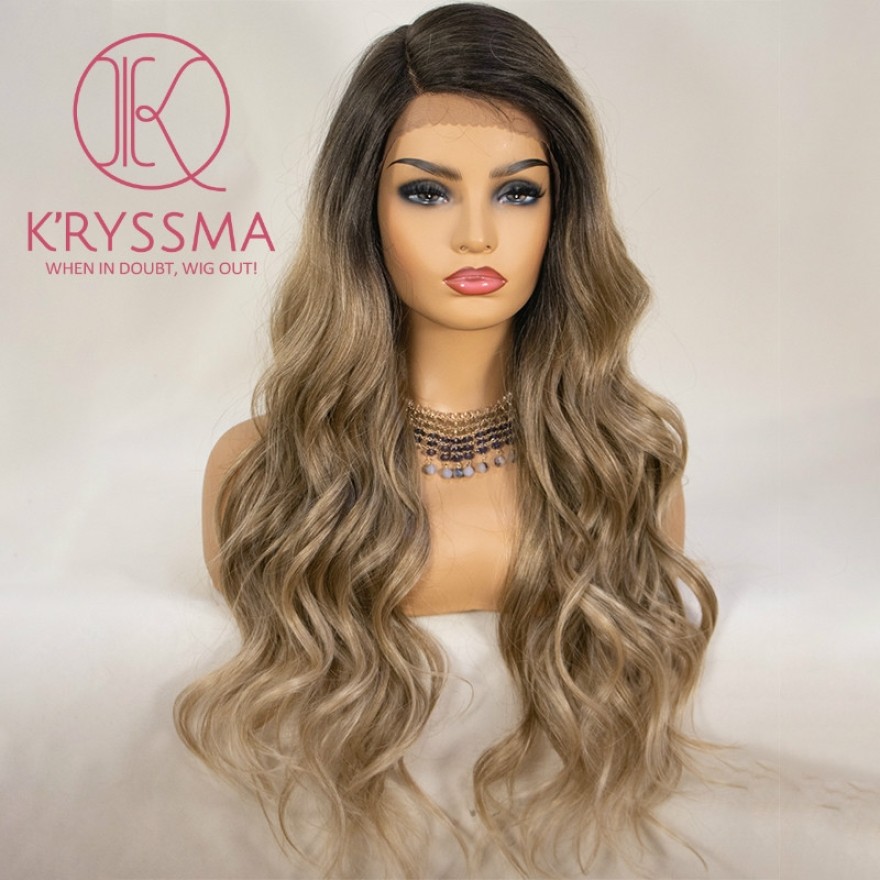 Olivia Recommend: Ash Blonde Lace Front Wig Ombre Long Wavy 22 Inches