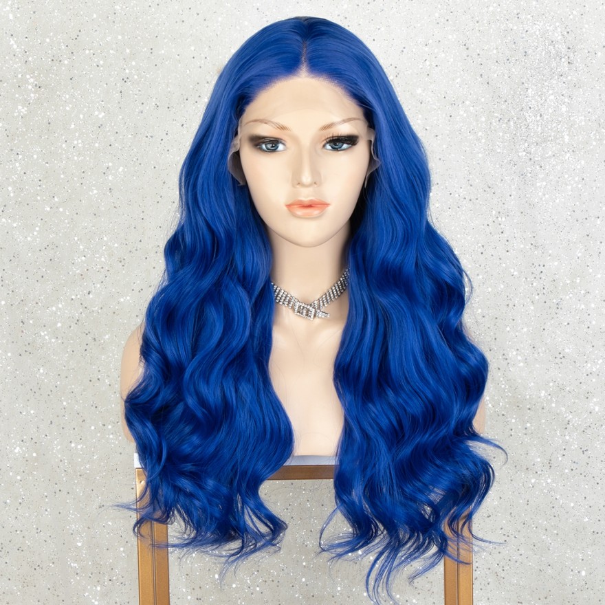 K'ryssma Blue Lace Front Wigs Long Wavy Synthetic Wigs for Women Blue Wig for Cosplay Party Halloween