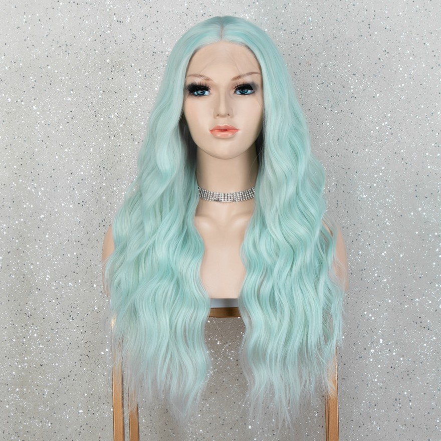 Light Green Lace Front Wig With Heat Resistnat Long Wavy Synthetic Wigs For Women