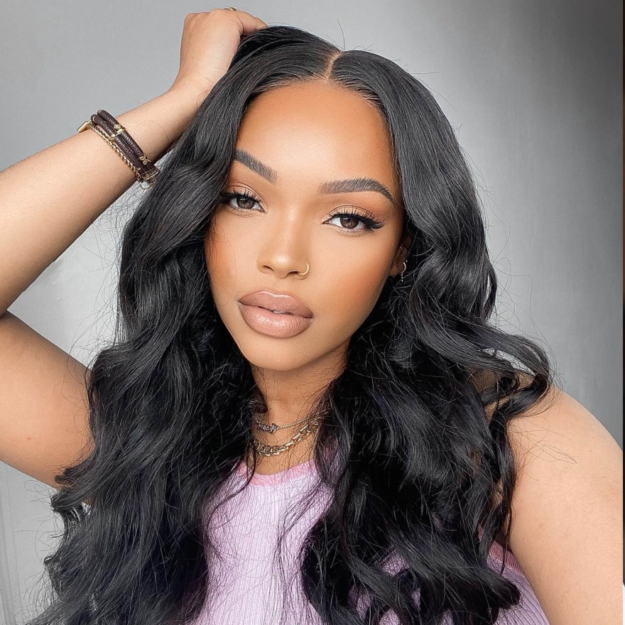 Shoulder Length Wavy #1B Natural Black Synthetic Non-Lace Wig