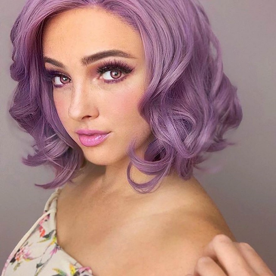 K'ryssma Wavy Bob Wig Short Purple Wigs for Women Heat Resistant Synthetic Purple Cosplay Wig