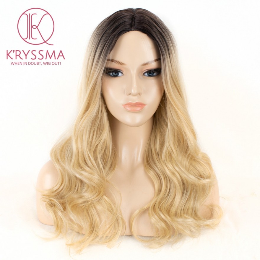 Ombre Blonde Long Wavy Synthetic None-Lace Wig Heat Resistant 18 inches