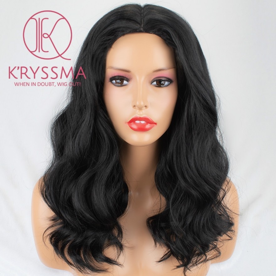 Shoulder Length Wavy #1B Natural Black Synthetic Non-Lace Wig