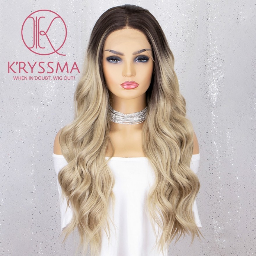 K'ryssma Ombre Blonde Lace Front Wig Long Way Lace Wigs with Dark Roots