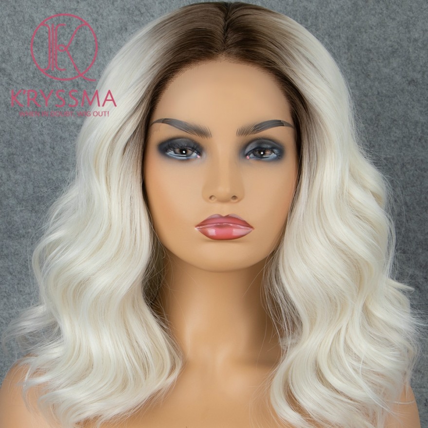 Ombre Blonde Bob Short Natural Wavy Synthetic Lace Front Wigs