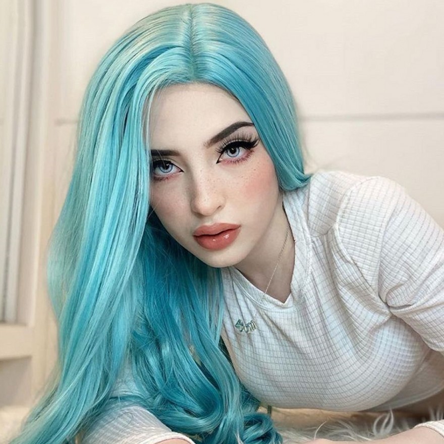 K'ryssma Fashion Blue Wig Long Straight Synthetic Wig with Middle Part Blue Wigs for Women Heat Resistant 22 inches