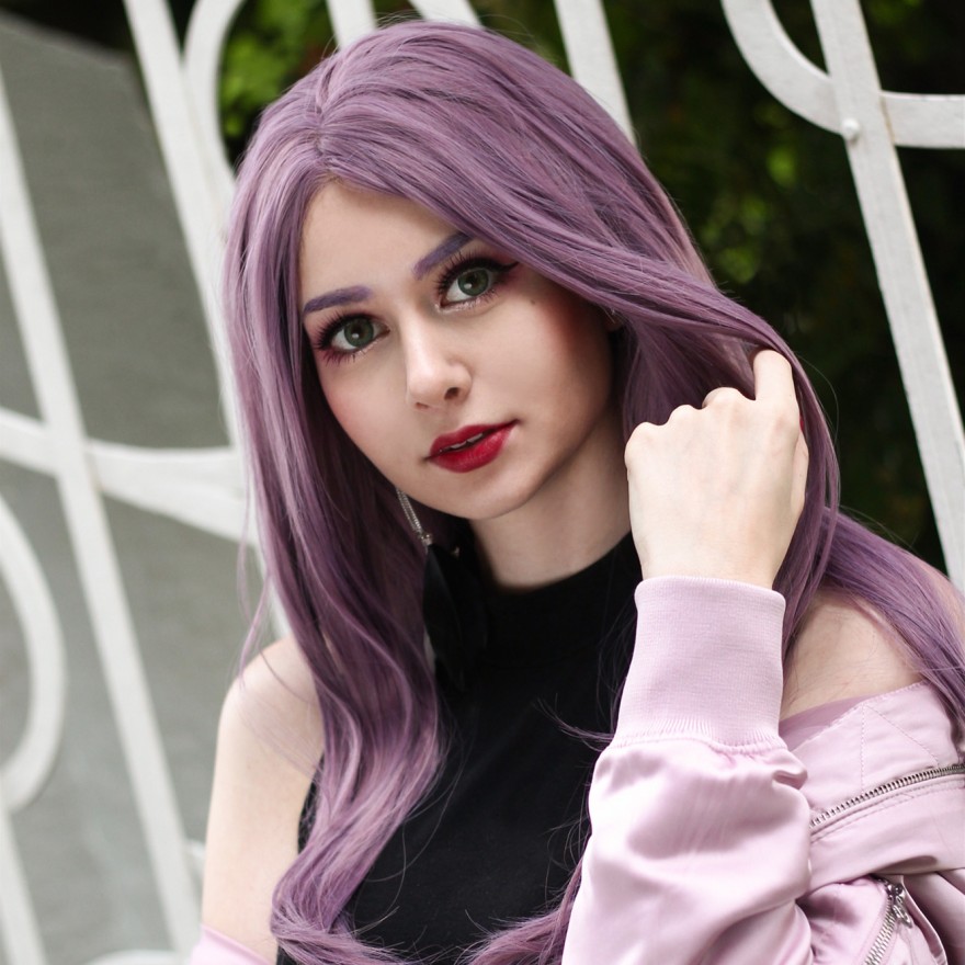 Purple Long Natural Wavy Synthetic Lace Front Wig 22 inches