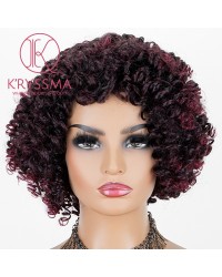 Dark Purple Mixed Dark Red Lace Front Wig Short Curly Synthetic Wigs Wine Red Glueless Wig