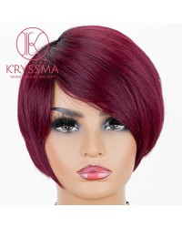 Ombre Dark Red Lace Front Wig With Dark Roots Short Wavy Synthetic Wigs Glueless Heat Resistant Bob Wig For Women