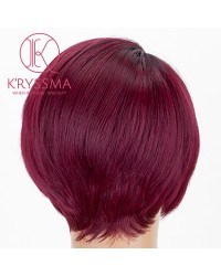 Ombre Dark Red Lace Front Wig With Dark Roots Short Wavy Synthetic Wigs Glueless Heat Resistant Bob Wig For Women
