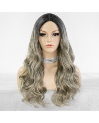Ombre Blonde Wig with Dark Roots 18 inch Long Wavy Synthetic Non-Lace Wig