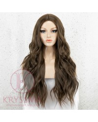 K'ryssma Brown Wig with Middle Parting Long Wavy Synthetic Wig for Women Full Machine Made 22 inches