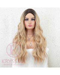 K'ryssma Ombre Blonde Wig with Dark Roots Blonde Long Wigs for Women 22 Inches Synthetic Wavy Wig