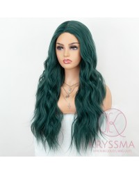 K'ryssma Wavy Green Wig Middle Parted Wavy Long Wig for Halloween Green Wavy Synthetic Cosplay Wigs for Women 22 Inches