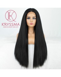 Light Yaki Natural Looking Long Black Synthetic Wigs 24 Inches