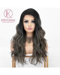 Ombre Dark Brown Lace Front Wigs with Highlights 18 inches Long Wavy Synthetic Wig Deep Side Parting Brown Ombre Wig with Black Roots