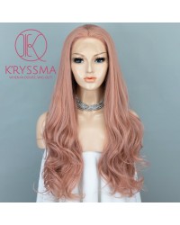Orange Pink Long Natural Wavy Synthetic Lace Front Wig