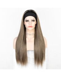 K'ryssma Dark Root Omber Brown Long Straight Heat Friendly Fiber Hair Synthetic Headband Wig