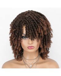 Dreadlock Twist Wigs for Black Women Braided Faux Locs Crochet Hair Wigs with Curly Ends Heat Resistant Afro Short Curly Daily Wigs 1b/30 Color
