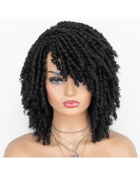 Dreadlock Twist Wigs for Black Women Braided Faux Locs Crochet Hair Wigs with Curly Ends Heat Resistant Afro Short Curly Daily Wigs 1b Color
