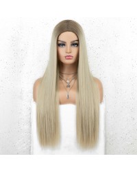 K'ryssma Ombre Blonde Wig with Dark Roots Blonde Long Wigs for Women 22 Inches Synthetic Straight Wig