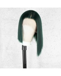 K'ryssma Dark Green Lace Front Wig Straight Short Bob Wig Synthetic Wigs for Women Green Bob for Cosplay
