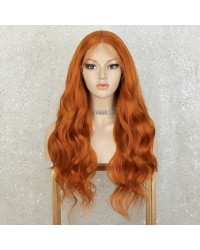 K'ryssma Copper Red Lace Front Wig Wavy Red Orange Wigs for Women T Part Synthetic Wig wtih 4 Inch Deep Parting
