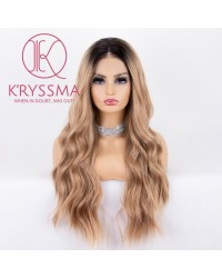  Dirty Blonde Lace Front Wig With Dark Roots Ombre Long Wavy Synthetic Wig Glueless Heat Resistant Wigs for Women