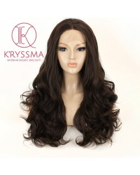 Chestnut Brown Long Wavy Synthetic Lace Front Wigs 20 inches