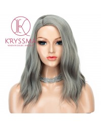 Ash Gray None Lace Bob Wig Short Wavy Glueless Synthetic Wigs For Women