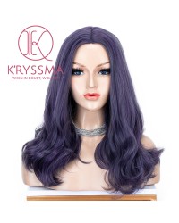 Purple None Lace Wig Short Wavy Synthetic Wig Dark Purple Cosplay Wigs For Women
