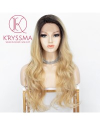 Ombre Blonde Lace Front Wig With Dark Roots Long Wavy Synthetic Wig Glueless Heat Resistant Wigs