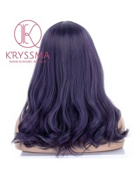 Purple None Lace Wig Short Wavy Synthetic Wig Dark Purple Cosplay Wigs For Women