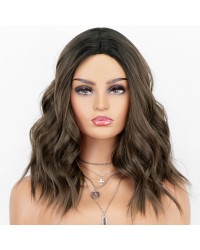 K'ryssma Short Bob Wig Ombre Dark Brown Synthetic Wig for Women Dark Roots to Purple Wavy wig Heat Resistant