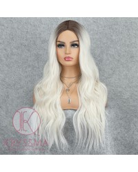  K'ryssma Platinum Blonde Wig with Dark Roots Wavy Long Ombre Wig Synthetic Long Wig for Women 22 Inches