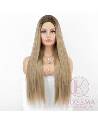 K'ryssma Ombre Blonde Wig Long Straight Synthetic Wig with Middle Parting Ombre Long Wigs for Women 22 inch