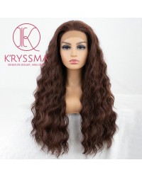 Brown Lace Front Wigs for Black Women Long Curly Wavy Synthetic Wig