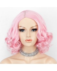 K'ryssma Short Bob Wig Baby Pink Synthetic Wig for Women with Side Parting Pink Wavy wig Heat Resistant