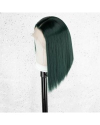 K'ryssma Dark Green Lace Front Wig Straight Short Bob Wig Synthetic Wigs for Women Green Bob for Cosplay