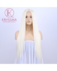 White Platinum Blonde Lace Front Blonde Wigs Silk Straight 14/20/22/24/26 Inches Heat Resistant