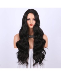 Dark Brown Natural Looking Long Wavy Synthetic None-Lace Wigs 24 Inches