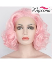 Baby Pink Short Bob Synthetic Lace Front Wigs 12 Inches