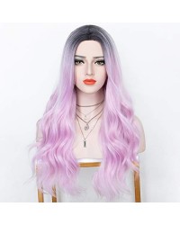 2 Tones Ombre Pink Long Wavy Synthetic Glueless Heat Friendly Wigs 20 Inches
