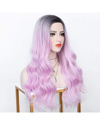 2 Tones Ombre Pink Long Wavy Synthetic Glueless Heat Friendly Wigs 20 Inches