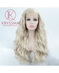 Platinum Blonde Lace Front Wigs Long Wavy Light Blonde Synthetic Wigs 22 inches