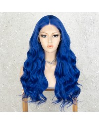 K'ryssma Blue Lace Front Wigs Long Wavy Synthetic Wigs for Women Blue Wig for Cosplay Party Halloween